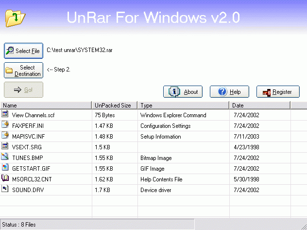 UnRAR for Windows screenshot